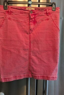 Women's Holding Horses Red Washed Flat Front Denim Spandex Skirt Sz 10